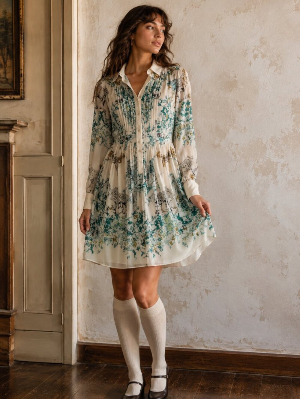 Anthropologie Maeve Ria Jungle Leopard Print Shirt Dress 0P Petite